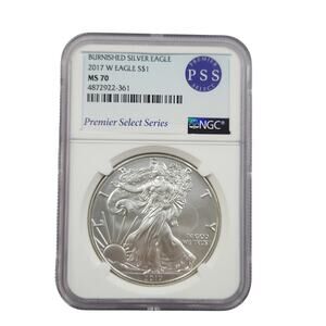 2017 W NGC MS70 Burnished Silver Eagle Premier Select Series 1 Oz .999 Silver